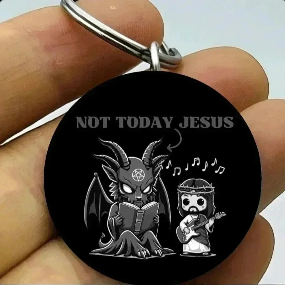 God Jesus Playing Guitar Devil Evil Pendagram Read Book Hot Funny Keychain